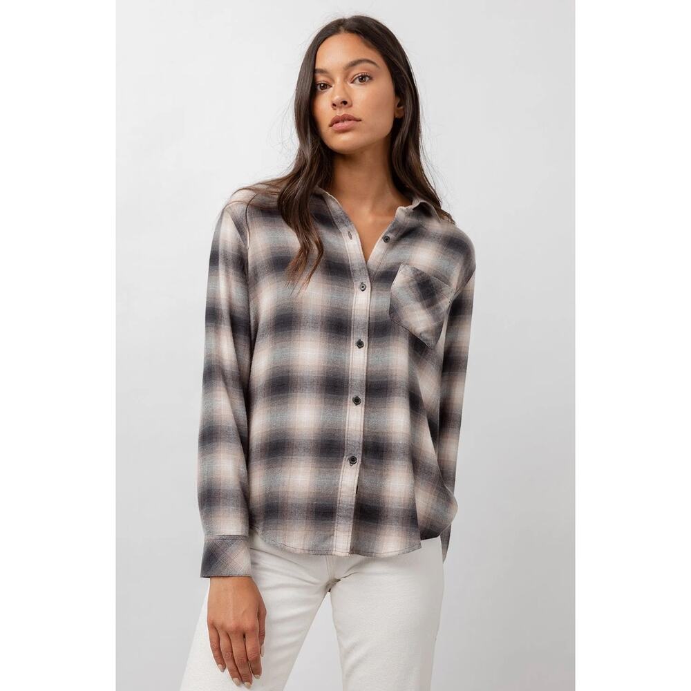 Rails Milo Latte Black Shadow Plaid Button Down S… - image 1